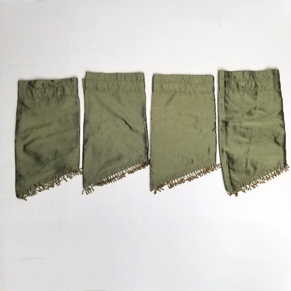 Silk Blend Window Valances Set of 4 Sage Green Beaded Fringe 38x18